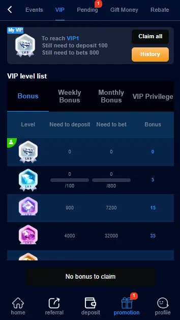 Tot55 VIP rewards and membership benefits screen